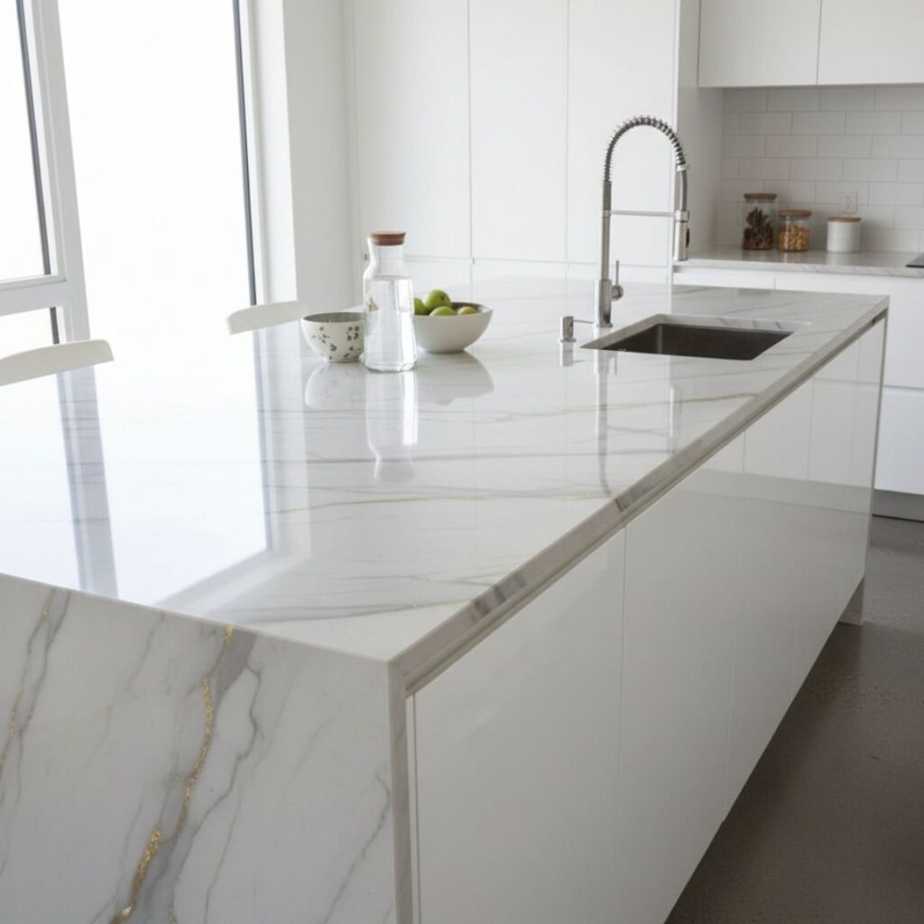 marble epoxy countertop in a kitchen