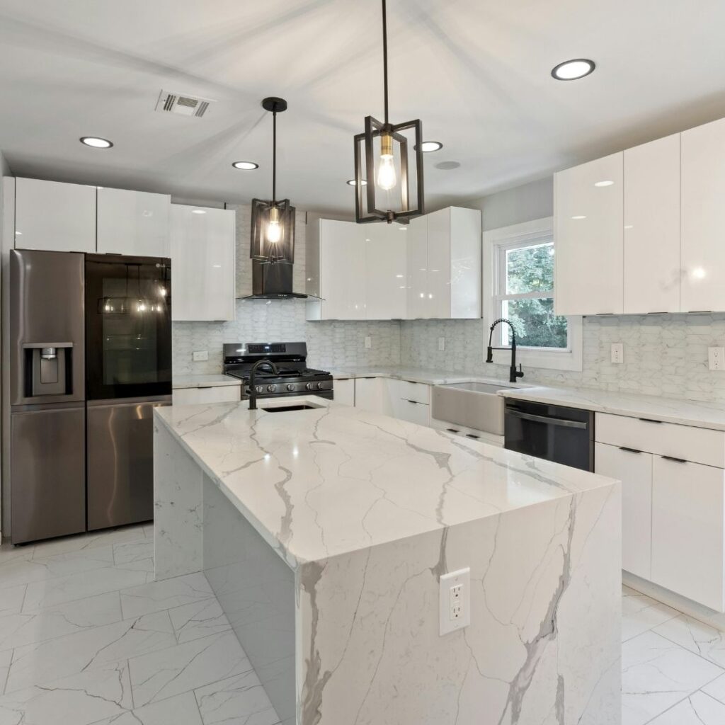 white and grey epoxy countertop